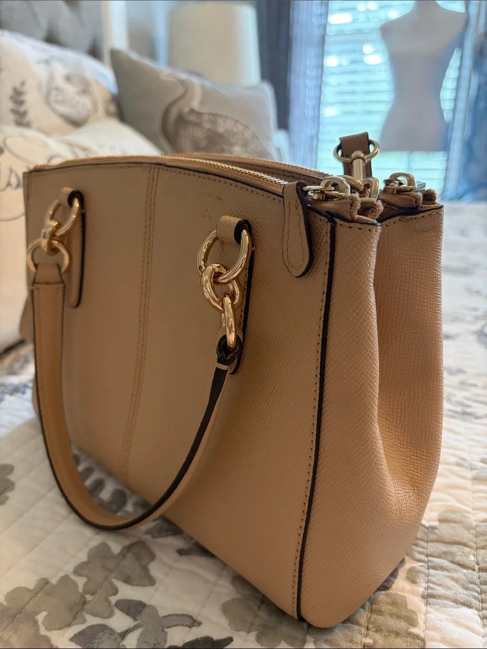 Coach Pebbled Leather Satchel in Beige with Gold Hardware with Matching Wristlet